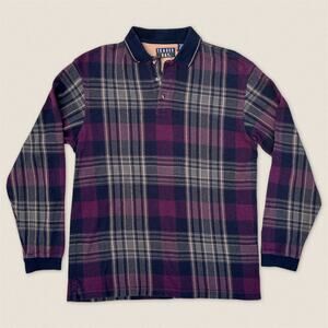 Vintage 90s Plaid Rugby Collared Long Shirt Trader Bay - Size Medium